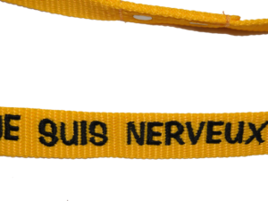 Laisse nylon jaune « Je suis nerveux »